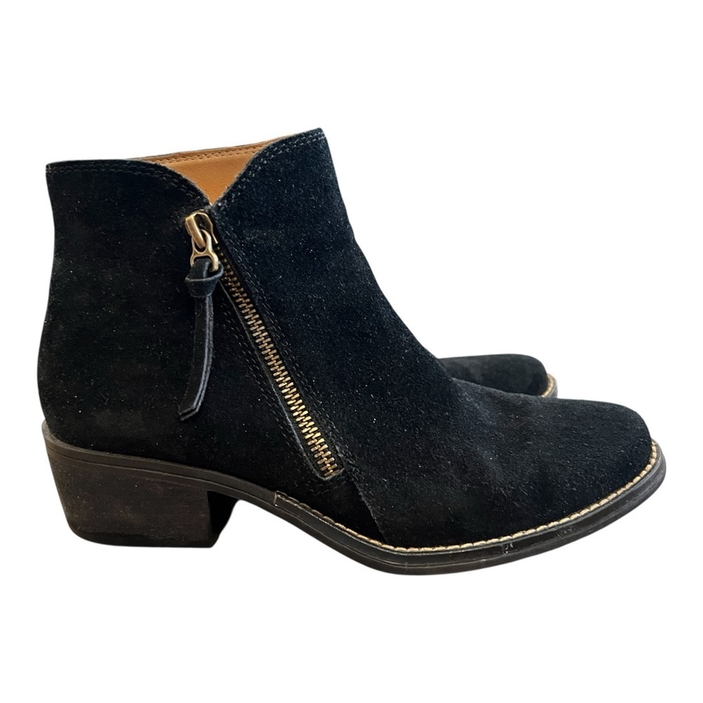 White Mountain Suede Ankle Boots Black Size 8M Side Zip Block Heel